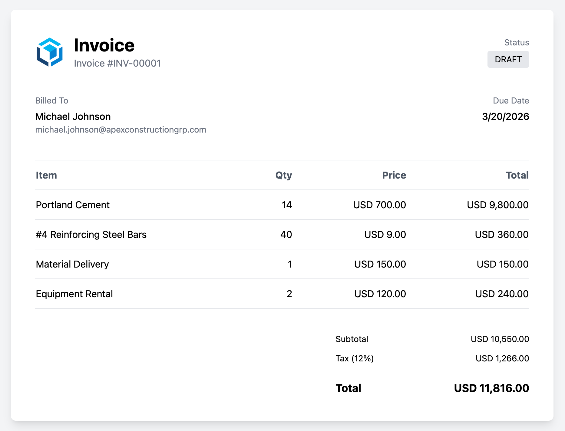 Invoice preview